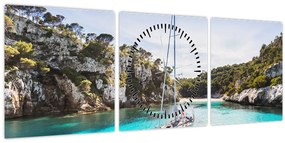 Tablou - Plajă cu barca cu pânze (cu ceas) (90x30 cm)