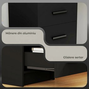 HOMCOM Birou Modern din Lemn cu 3 Sertare și Raft Deschis, 100x40x75 cm, Negru și Maro | Aosom Romania