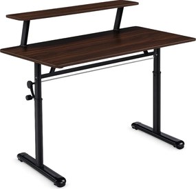 RESIGILAT- ERGOLEV WX-007 – Birou Reglabil Manual cu Înălțime Ajustabilă 65–90 cm, Blat Monobloc din PAL de Înaltă Densitate 15 mm, Cadru Metalic din Oțel, Raft Superior Integrat, 100x60 cm, Walnut