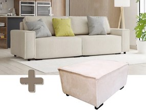 Canapea extensibila cu trei locuri si taburet SMART SET, crem