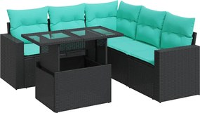 vidaXL Set mobilier grădină perne 6 piese negru poliratan/lemn acacia