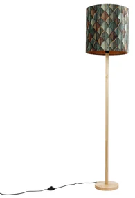 Lampă de podea din lemn cu abajur din catifea cu design frunze și interior auriu - Mels