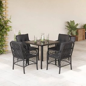 vidaXL Set mobilier de grădină cu perne, 5 piese, negru, poliratan