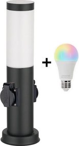 Brilagi - Lampă de exterior LED RGBW, cu 2 prize și 1x soclu E27/9W/230V, 40 cm, IP44, neagră