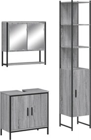 vidaXL Set mobilier de baie, 3 piese, gri sonoma, lemn prelucrat