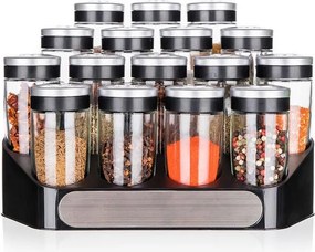 BANQUET Set recipiente mirodenii ALTIMA cu suport negru, 17 piese