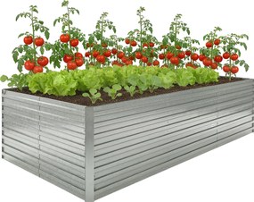 Outsunny Jardineră exterioară, jardineră ridicată galvanizată cu bordură de siguranță și fund deschis 240 x 120 x 60 cm gri argintiu | Aosom Romania