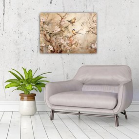 Tablou pe sticlă - Pictură de păsări de epocă II. (70x50 cm)