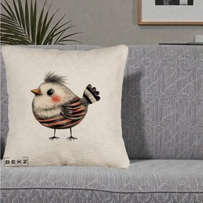 Perna Decorativa Pui Expresiv Dungi Negru-Rosu, 40x40 cm, Bej Canapea, Husa Detasabila, Perna Inclusa, BEKZ®