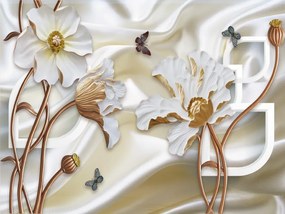 Tapet Premium Canvas - Flori albe cu radacini bronz
