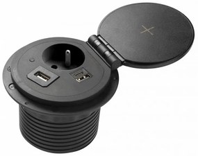 Priza incastrabila model CHARGER PLUS, 1 iesire Schuko, porturi interschimbabile USB-A, RJ45, HDMI, finisaj negru