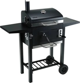 Gratar pe carbuni Klausberg KB 9034, Cos de fum, Ventilatie reglabila, Sertar pentru cenusa, Termometru, Roti, Otel, Negru