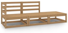 Set mobilier de gradina, 3 piese, maro miere, lemn masiv de pin maro miere, colt + mijloc + suport pentru picioare, 1
