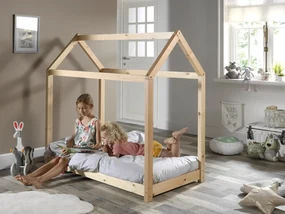 Pat Căsuță Copii, Natural, 70 x 140 cm (Pin Masiv) – CABANE – Vipack