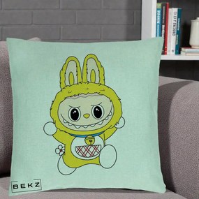 Perna Personalizata Labubu Galben Doraemon, 40x40 cm, Verde Menta, Husa Detasabila, Perna Inclusa, BEKZ®