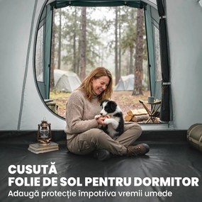 Outsunny Cort de Camping Impermeabil pentru 2-4 Persoane cu Cameră Separată, Cort Tunel cu Geantă de Transport, 460x260x190 cm, Verde | Aosom Romania