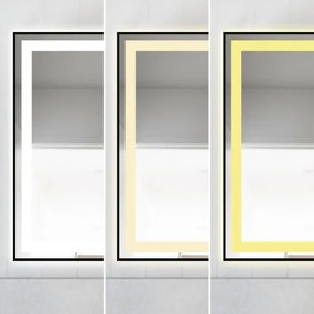 Oglindă Baie LED și Dezaburire Elit's Premium cu Senzor Touch, Lumina Rece, Caldă și Neutră, 80x60cm, cu rama Negru Antichizat