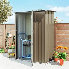 Outsunny Căsuță de Grădină 1.07m² din Oțel Zincat, Depozit pentru Unelte cu Ușă Blocabilă, Acoperiș Înclinat, 142x86x189 cm, Maro | Aosom Romania