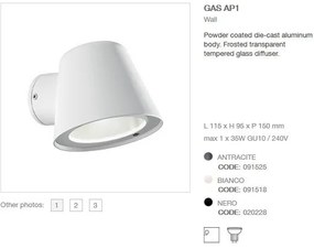 Aplica de exterior cu protectie IP43 GAS AP1 BIANCO 091518