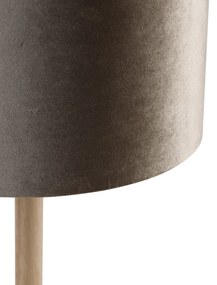 Lampă de masă din lemn cu abajur de catifea gri-maroniu 35cm - Mels