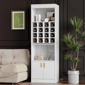 Mobilier pentru vin cu 16 Compartimente pentru Sticle, Multifuncțional ca Highboard pentru Sala de Mese sau Bibliotecă pentru Living, 50x40x180 cm, Alb