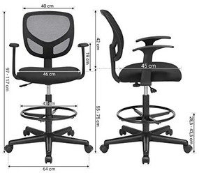 Scaun de birou, Songmics, 120 Kg, OBN25BK, 55-75 cm