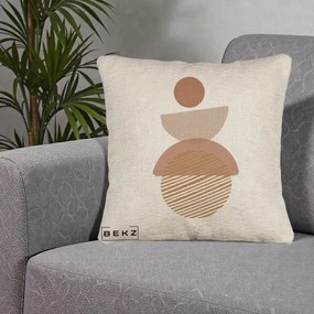 Perna Decorativa Geometric Boho Forme Terracotta, 40x40 cm, Bej Canapea, Husa Detasabila, Perna Inclusa, BEKZ®