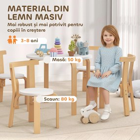 AIYAPLAY Set Masă și Scaune pentru Copii 3-8 Ani 5 piese cu Margini Rotunjite din Lemn Alb | Aosom Romania