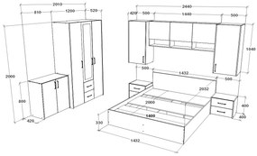 Set haaus V14, Pat 200 x 140 cm, Stejar Alb/Antracit