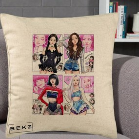 Perna Personalizata K-pop BLACKPINK Fanart Manga Benzi Desenate 4 Membre, 40x40 cm, Bej, Husa Detasabila, Perna Inclusa, BEKZ®