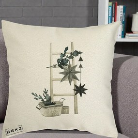 Perna Decorativa Scara Scandinavica cu Stele, 40x40 cm, Ecru, Husa Detasabila, Perna Inclusa, BEKZ®