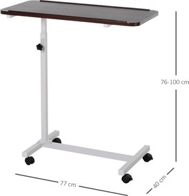 HOMCOM Masă auxiliară cu roți pentru canapea și pat Înălțime reglabilă și cadru din oțel 77x40x76-100 cm Nuc închis | Aosom Romania