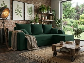 Set de coltar extensibil reversibil in forma de L VALERIO 238x140 cm, verde inchis + 2 perne GRATIS