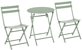 Outsunny Set de Gradina Pliabil de 3 Piese din Otel, 2 Scaune 42x50x81 cm si Masa de Gradina Ø60x71 cm, Verde