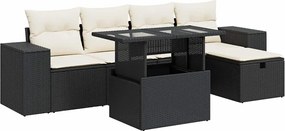 vidaXL Set mobilier de grădină cu perne, 6 piese, negru, poliratan