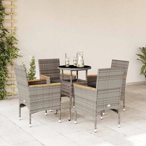 vidaXL Set mobilier de grădină cu perne 5 piese gri poliratan &amp; sticlă