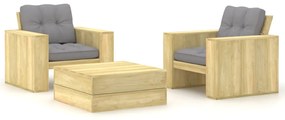 vidaXL Set mobilier de grădină cu perne, 3 piese, lemn de pin tratat