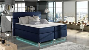 Pat tapitat boxspring, cu spatiu pentru depozitare, echipat cu LED, 140X200 cm, Amadeo, Eltap (Culoare: Bleumarin)