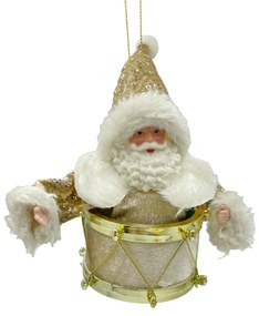 Ornament brad Drummer Santa 6x14cm, Auriu