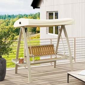 Outsunny Hollywoodschaukel 2 locuri cu acoperiș de soare reglabil, masă laterală 200 x 120 x 190cm, Bej | Aosom Romania