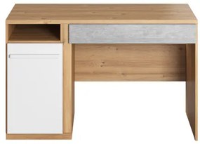 Birou Piano Cu 1 Usa Si 1 Sertar, Stejar Nash, Alb Si Beton, 120 Cm