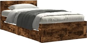 vidaXL Cadru de pat cu tăblie stejar fumuriu 90x200 cm lemn prelucrat