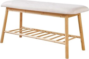Bancheta cu raft pentru hol, baie sau dressinguri ZEN-BO 90cm bambus