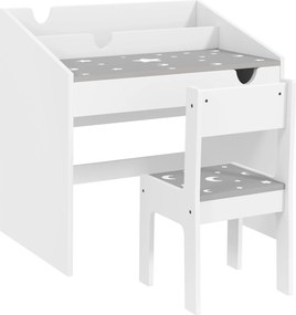 Set AIYAPLAY de Scaun și Masă pentru Copii 3-6 Ani cu Organizator și Sertar Retractabil, din Lemn Gri | Aosom Romania