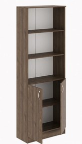 Biblioteca Flint, cu Usi Inferioare si 2 Polite, Stejar Bronz, 70 x 32 x 196 cm