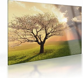 Tablou pe sticlă cu copac pe luncă (70x50 cm)