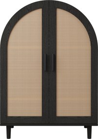 Dulap pentru pantofi cu exterior rotunjit, uși din ratan decupate și 3 rafturi, 70x40x100 cm, Culoare naturală+Negru