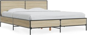vidaXL Cadru de pat, stejar sonoma, 150x200cm, lemn prelucrat și metal