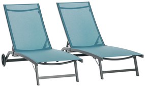 Outsunny Set de 2 Șezlonguri Rabatabile pe 5 Niveluri, Șezlonguri din Aluminiu și Țesătură Respirabilă, 66x165x102 cm, Albastru | Aosom Romania