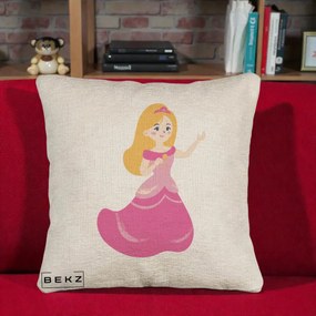 Perna Personalizata Printesa Roz cu Microfon, 40x40 cm, Bej Canapea, Husa Detasabila, Perna Inclusa, BEKZ®